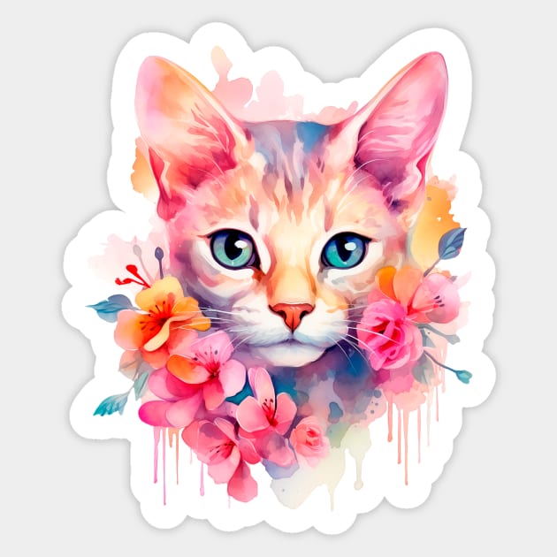 Watercolor romantic cat in flowers Sticker by ananastya